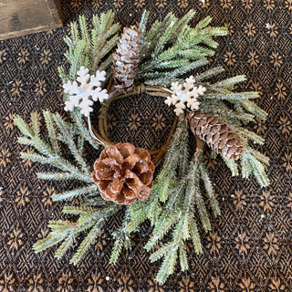 Glittered Greens & Snowflake Candle Ring 2.5"