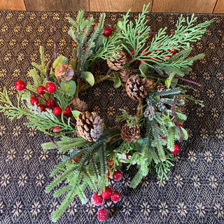 Holly Berry Pinecone Candle Ring  4.5"