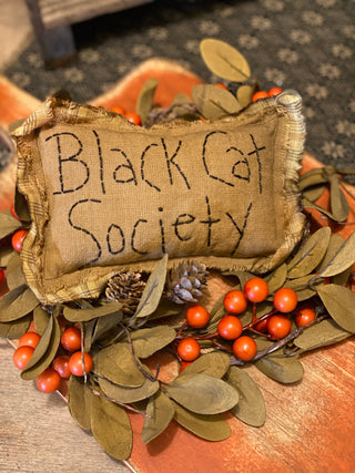 Black Cat Society Pillow Tuck Plaid