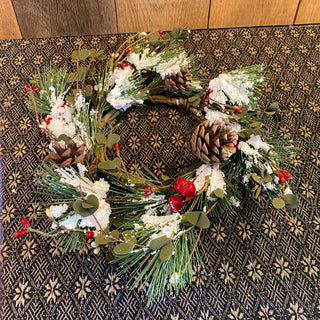 Pinecones, Bells & Berries Candle Ring 4.5"